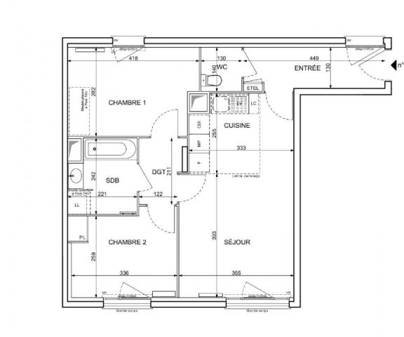 Appartement - 58 m² environ - 3 pièce(s)