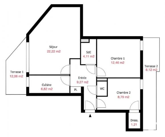 Appartement - 66 m² environ - 3 pièce(s)