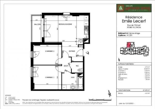 Appartement - 62 m² environ - 3 pièce(s)