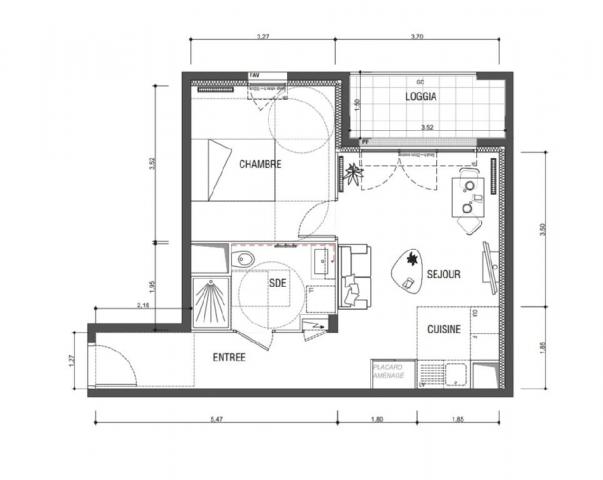 Appartement - 43 m² environ - 2 pièce(s)