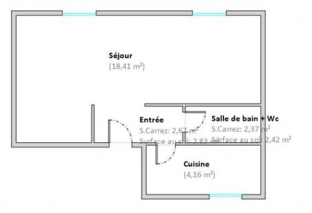 Appartement - 28 m² environ - 1 pièce(s)