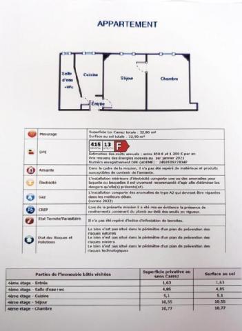 Appartement - 33 m² environ - 2 pièce(s)