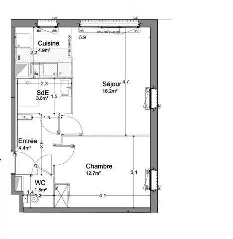 Appartement - 41 m² environ - 2 pièce(s)