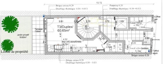 Appartement - 60 m² environ - 3 pièce(s)