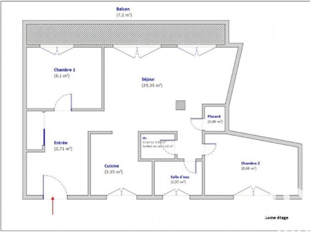 Appartement - 55 m² environ - 3 pièce(s)