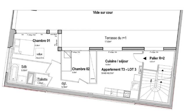 Appartement - 49 m² environ - 2 pièce(s)