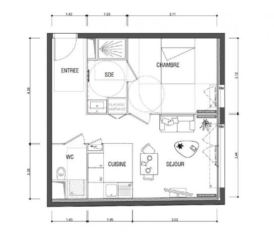 Appartement - 44 m² environ - 2 pièce(s)