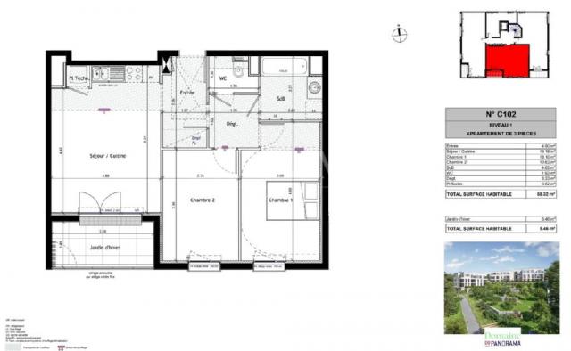 Appartement - 58 m² environ - 3 pièce(s)