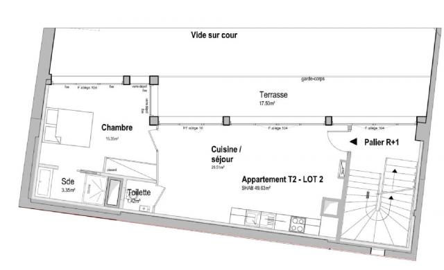 Appartement - 50 m² environ - 2 pièce(s)