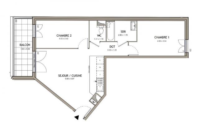 Appartement - 60 m² environ - 3 pièce(s)