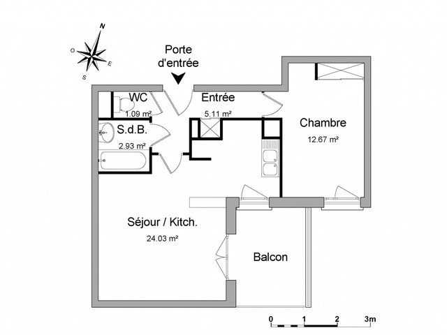 Appartement - 46 m² environ - 2 pièce(s)