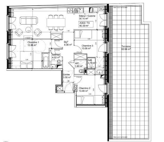 Appartement - 80 m² environ - 4 pièce(s)