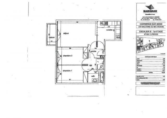 Appartement - 64 m² environ - 4 pièce(s)