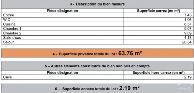 Appartement - 64 m² environ - 4 pièce(s)