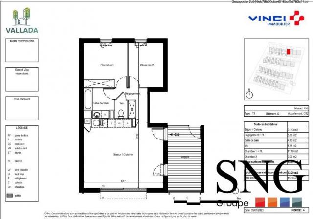 Appartement - 64 m² environ - 3 pièce(s)