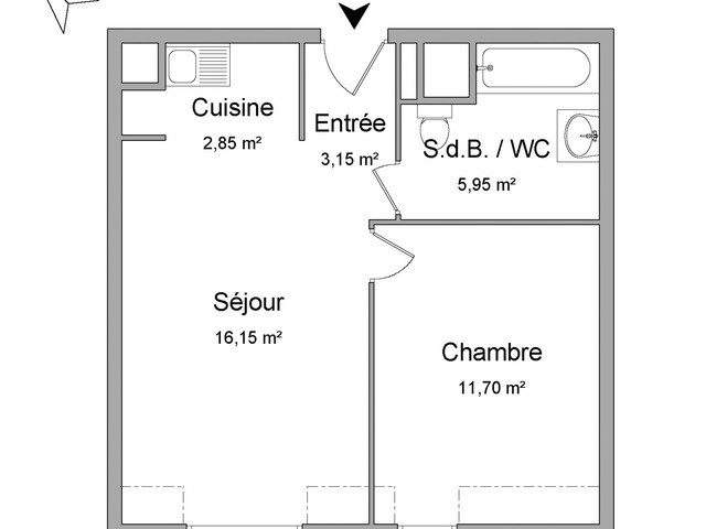 Appartement - 40 m² environ - 2 pièce(s)