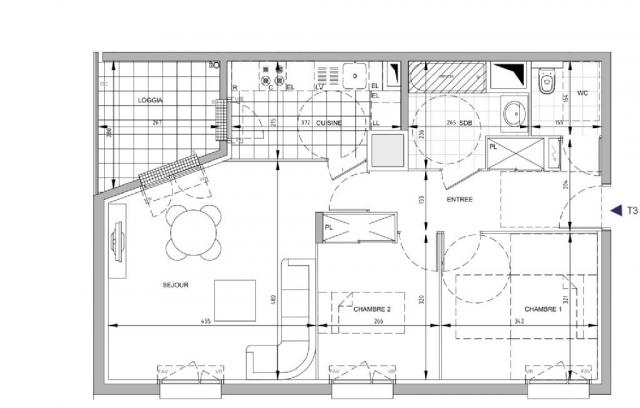 Appartement - 66 m² environ - 3 pièce(s)